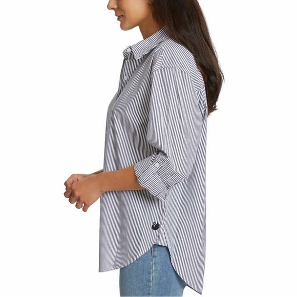 Gloria Vanderbilt dress shirt Small Navy striped - Picture 2 of 5